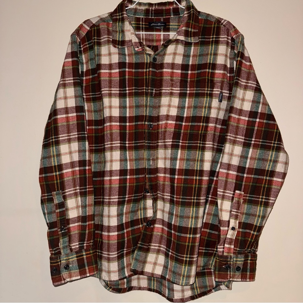 Eddie Bauer Plaid Flannel Shirt - Red, White, Green